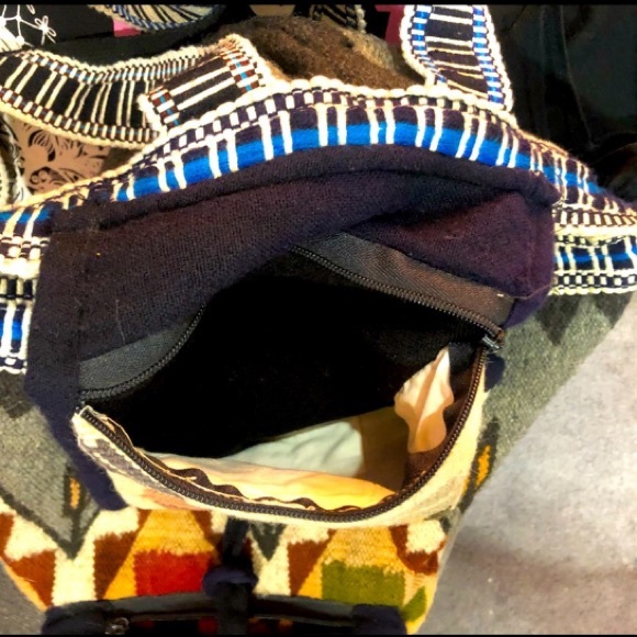 BACKPACK handmade Woven Wool native scene boheimian size16x16 preowned good cond - Picture 9 of 15